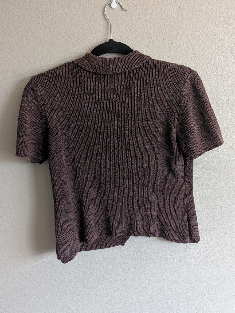Vintage 90s Designers Originals Brown Ribbed Knit Short Sleeve Cardigan Top S - Picture 4 of 8